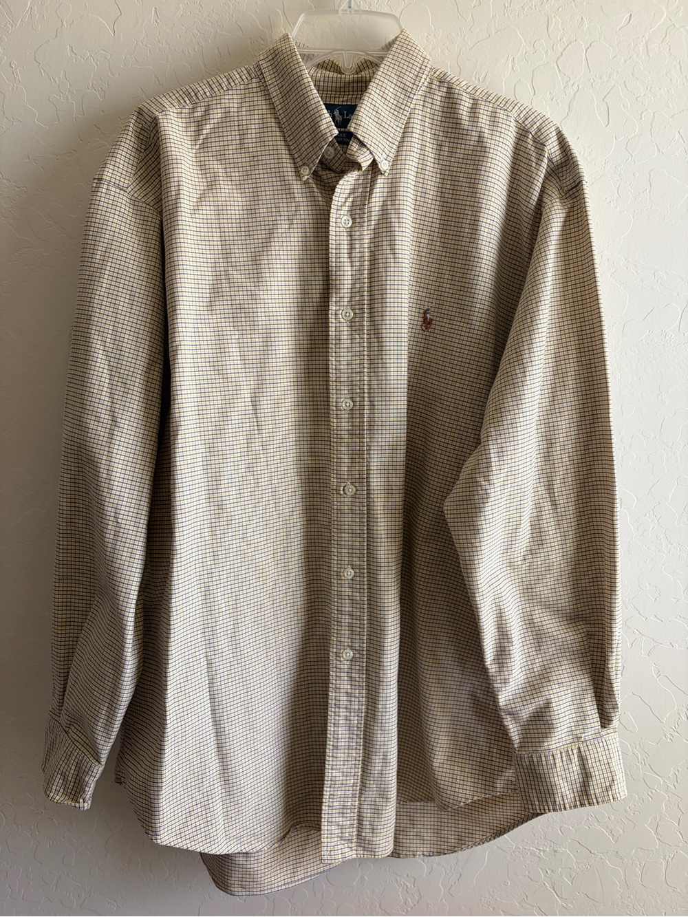 Ralph Lauren Blake Beige & White Checked Button-Down Dress Shirt